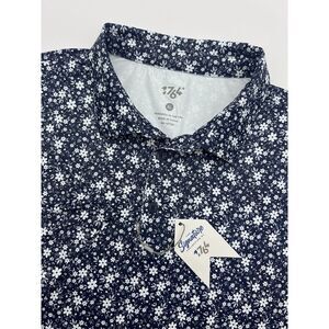 1764 Golf Mens Midnight Blue Floral Polo Shirt- Size XL Short Sleeve Stretch NWT